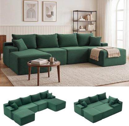 Sofá modular Mangodan de 110 pulgadas, estilo "Cloud" para sala de estar, color gris | Sofá en forma de L con chaise longue a la izquierda, asientos profundos y respaldo ergonómico; apto para niños y mascotas; ideal para apartamentos y salas de estar.