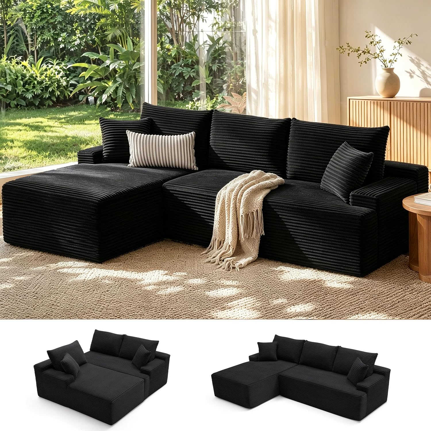 Sofá modular Mangodan de 110 pulgadas, estilo "Cloud" para sala de estar, color gris | Sofá en forma de L con chaise longue a la izquierda, asientos profundos y respaldo ergonómico; apto para niños y mascotas; ideal para apartamentos y salas de estar.