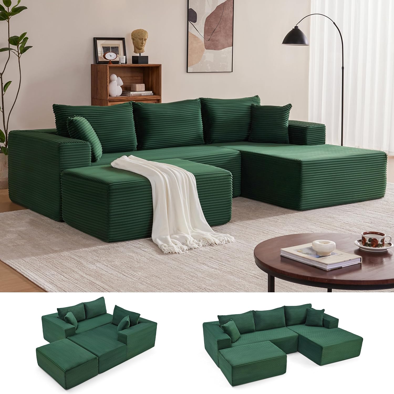 Sofá modular Mangodan de 110 pulgadas, estilo "Cloud" para sala de estar, color gris | Sofá en forma de L con chaise longue a la izquierda, asientos profundos y respaldo ergonómico; apto para niños y mascotas; ideal para apartamentos y salas de estar.