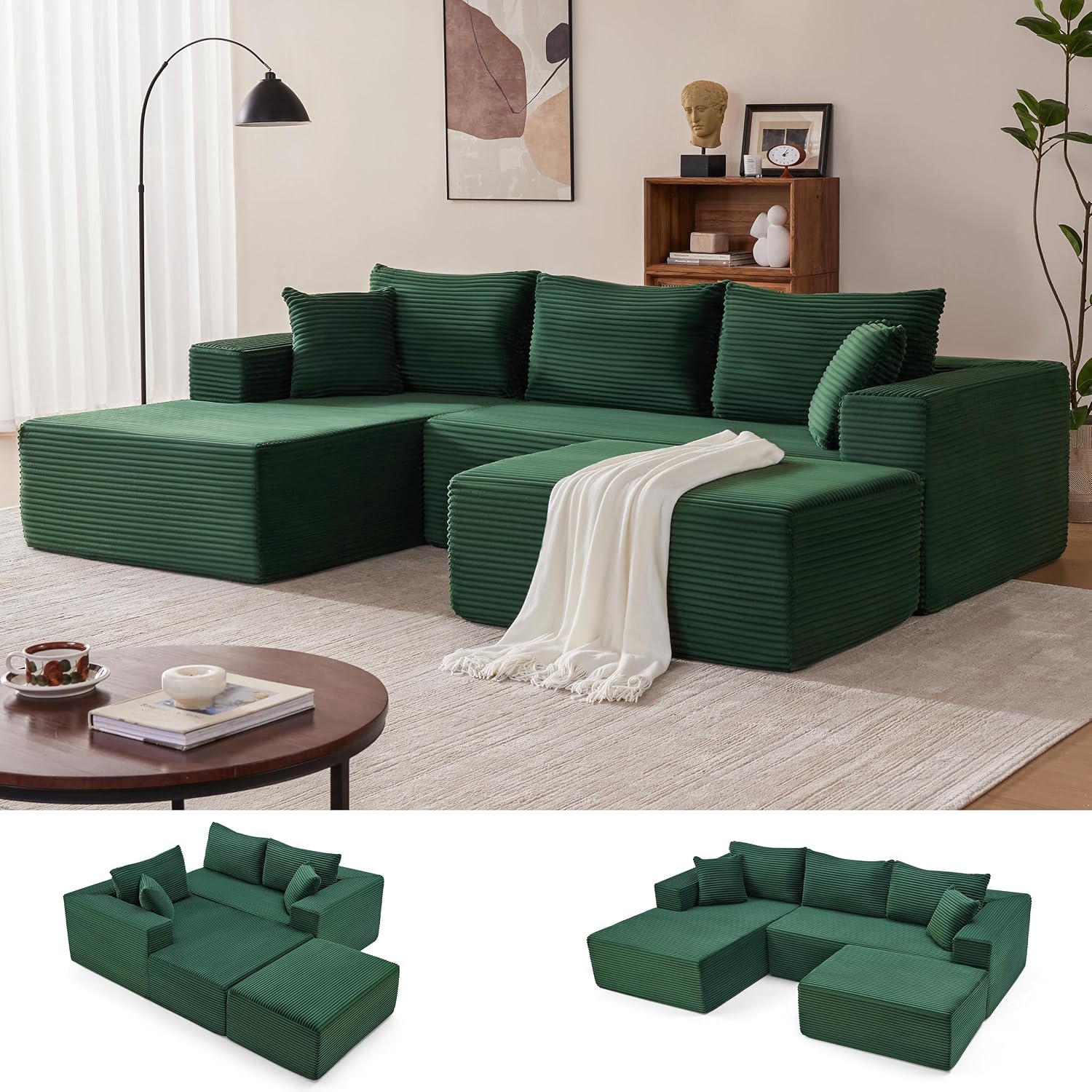 Sofá modular Mangodan de 110 pulgadas, estilo "Cloud" para sala de estar, color gris | Sofá en forma de L con chaise longue a la izquierda, asientos profundos y respaldo ergonómico; apto para niños y mascotas; ideal para apartamentos y salas de estar.