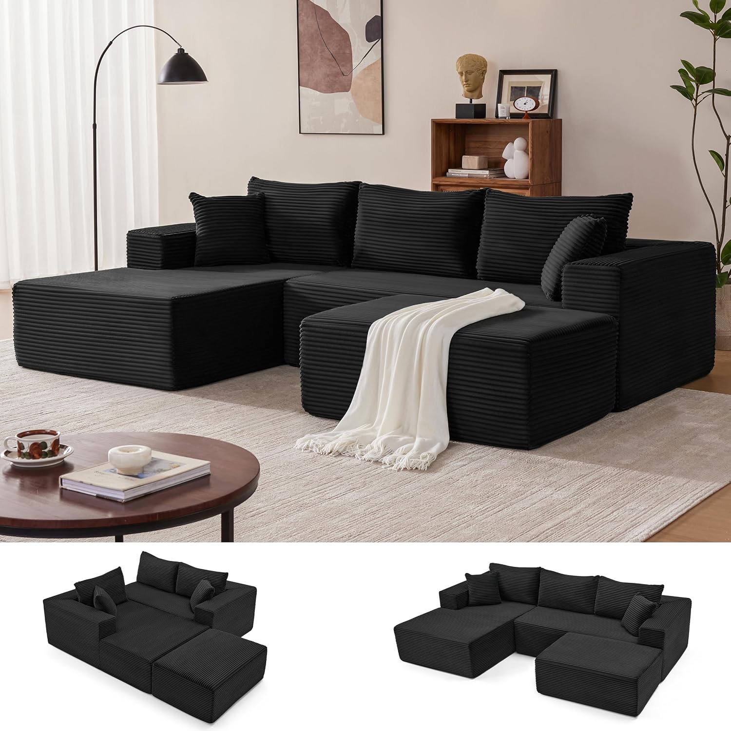 Sofá modular Mangodan de 110 pulgadas, estilo "Cloud" para sala de estar, color gris | Sofá en forma de L con chaise longue a la izquierda, asientos profundos y respaldo ergonómico; apto para niños y mascotas; ideal para apartamentos y salas de estar.