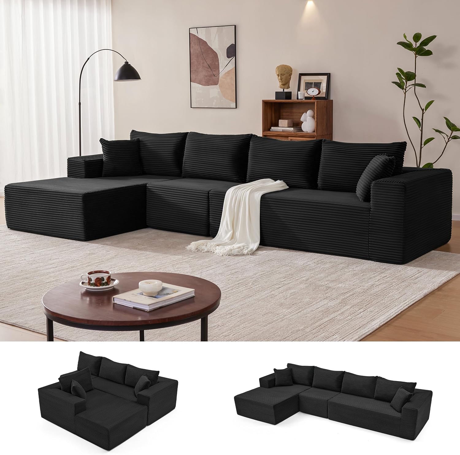 Sofá modular Mangodan de 110 pulgadas, estilo "Cloud" para sala de estar, color gris | Sofá en forma de L con chaise longue a la izquierda, asientos profundos y respaldo ergonómico; apto para niños y mascotas; ideal para apartamentos y salas de estar.