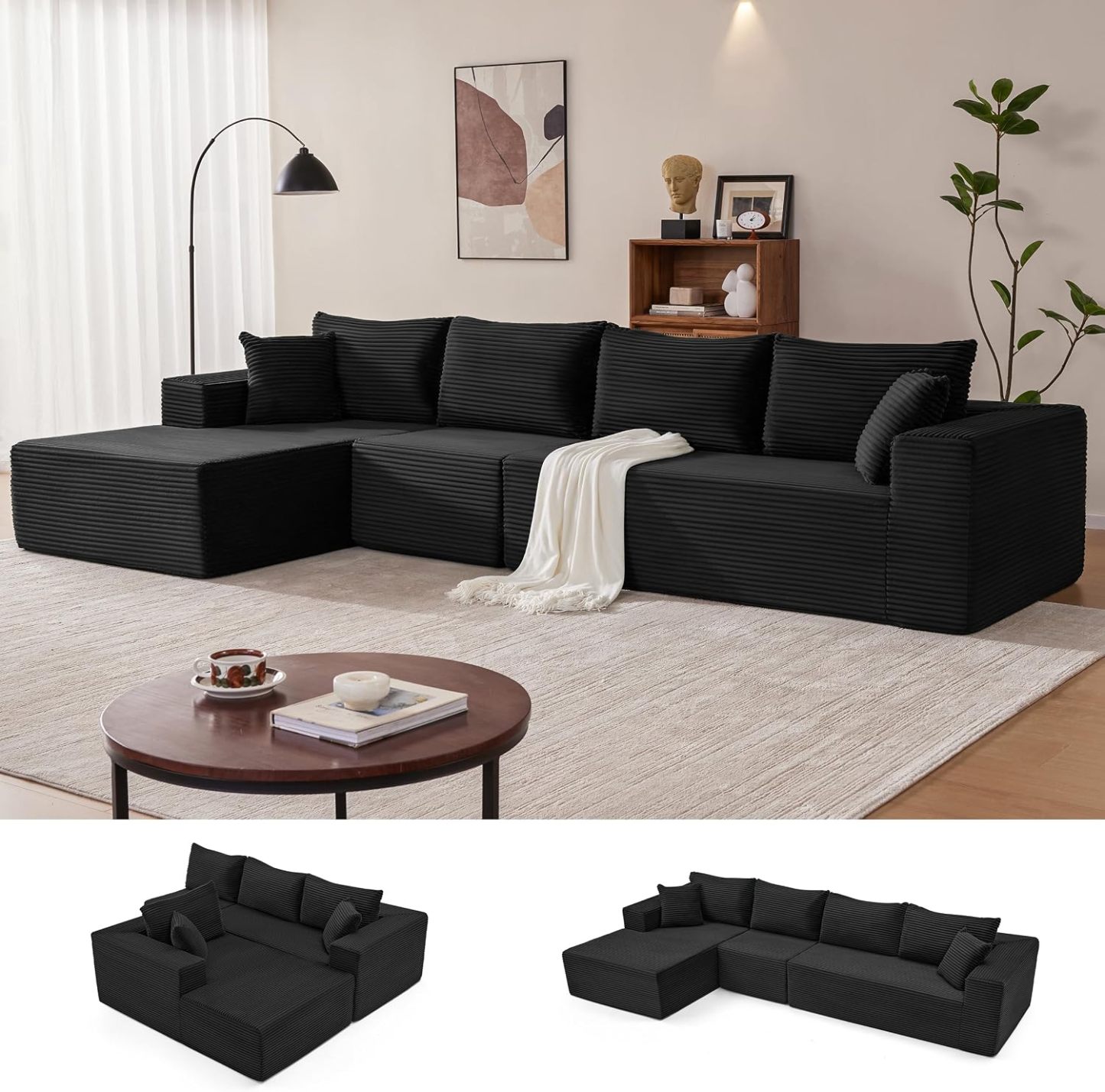 Sofá modular Mangodan de 110 pulgadas, estilo "Cloud" para sala de estar, color gris | Sofá en forma de L con chaise longue a la izquierda, asientos profundos y respaldo ergonómico; apto para niños y mascotas; ideal para apartamentos y salas de estar.