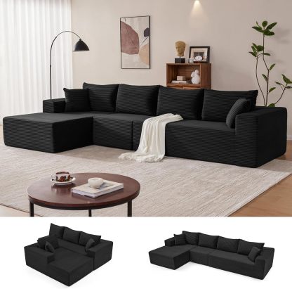 Sofá modular Mangodan de 110 pulgadas, estilo "Cloud" para sala de estar, color gris | Sofá en forma de L con chaise longue a la izquierda, asientos profundos y respaldo ergonómico; apto para niños y mascotas; ideal para apartamentos y salas de estar.