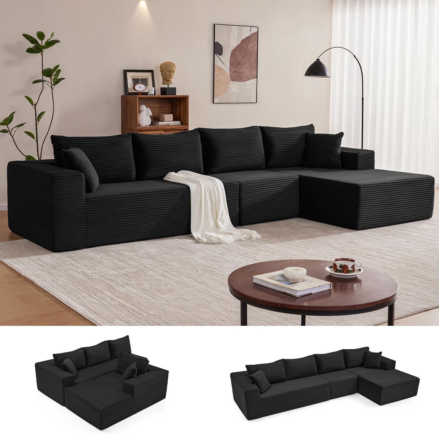 Sofá modular Mangodan de 110 pulgadas, estilo "Cloud" para sala de estar, color gris | Sofá en forma de L con chaise longue a la izquierda, asientos profundos y respaldo ergonómico; apto para niños y mascotas; ideal para apartamentos y salas de estar.