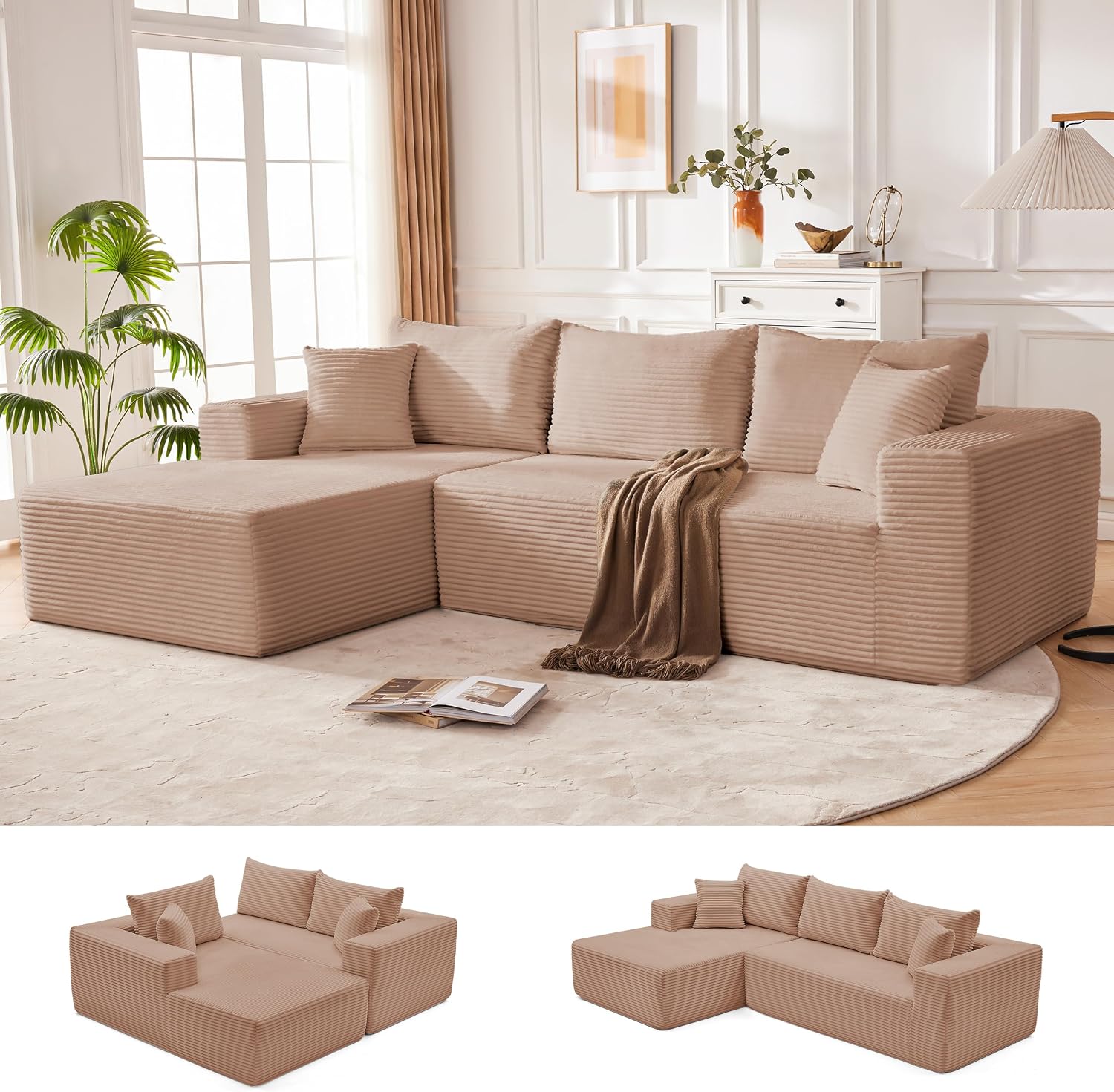 Sofá modular Mangodan de 110 pulgadas, estilo "Cloud" para sala de estar, color gris | Sofá en forma de L con chaise longue a la izquierda, asientos profundos y respaldo ergonómico; apto para niños y mascotas; ideal para apartamentos y salas de estar.