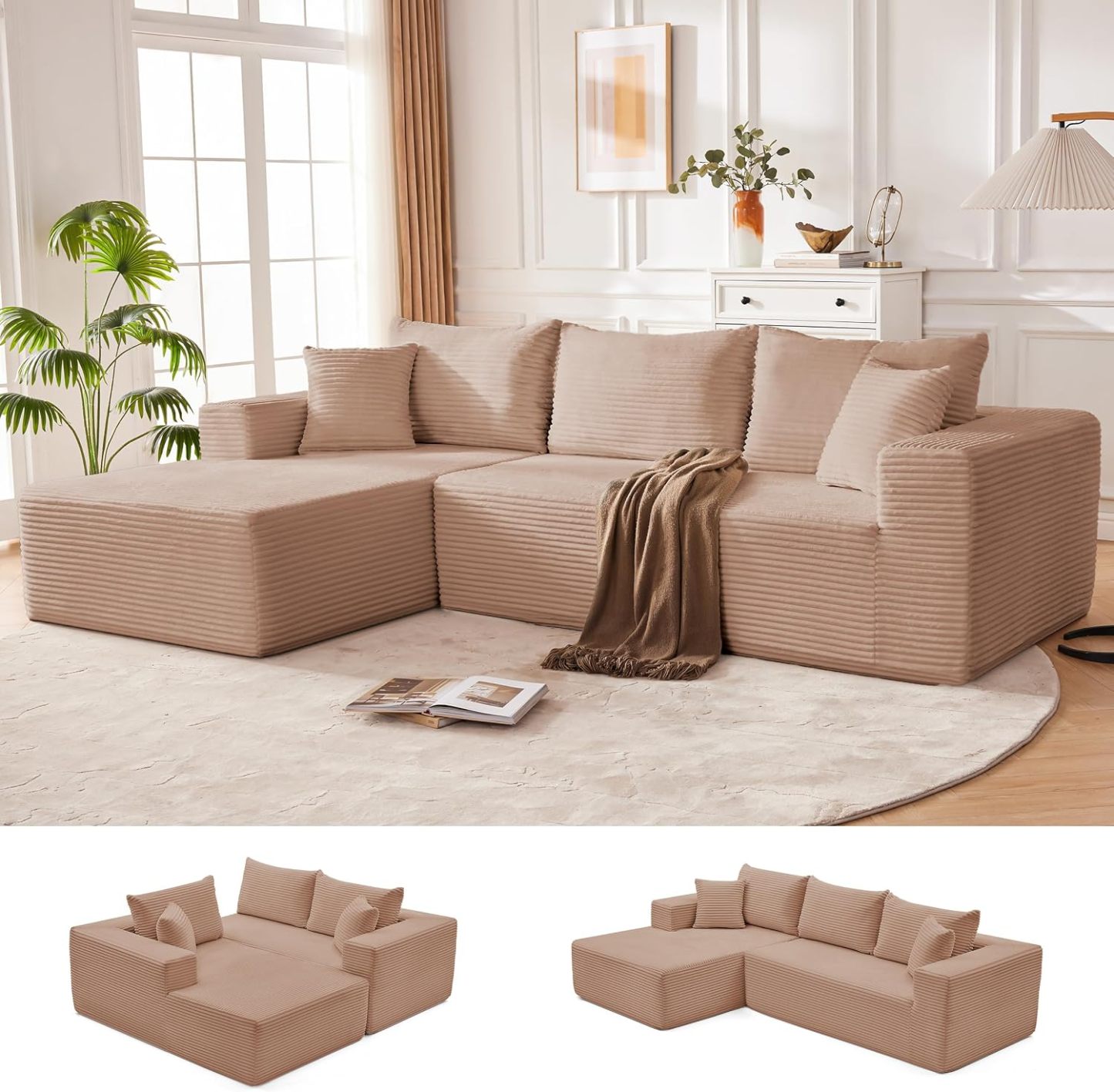 Sofá modular Mangodan de 110 pulgadas, estilo "Cloud" para sala de estar, color gris | Sofá en forma de L con chaise longue a la izquierda, asientos profundos y respaldo ergonómico; apto para niños y mascotas; ideal para apartamentos y salas de estar.