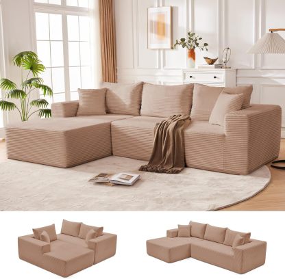 Sofá modular Mangodan de 110 pulgadas, estilo "Cloud" para sala de estar, color gris | Sofá en forma de L con chaise longue a la izquierda, asientos profundos y respaldo ergonómico; apto para niños y mascotas; ideal para apartamentos y salas de estar.