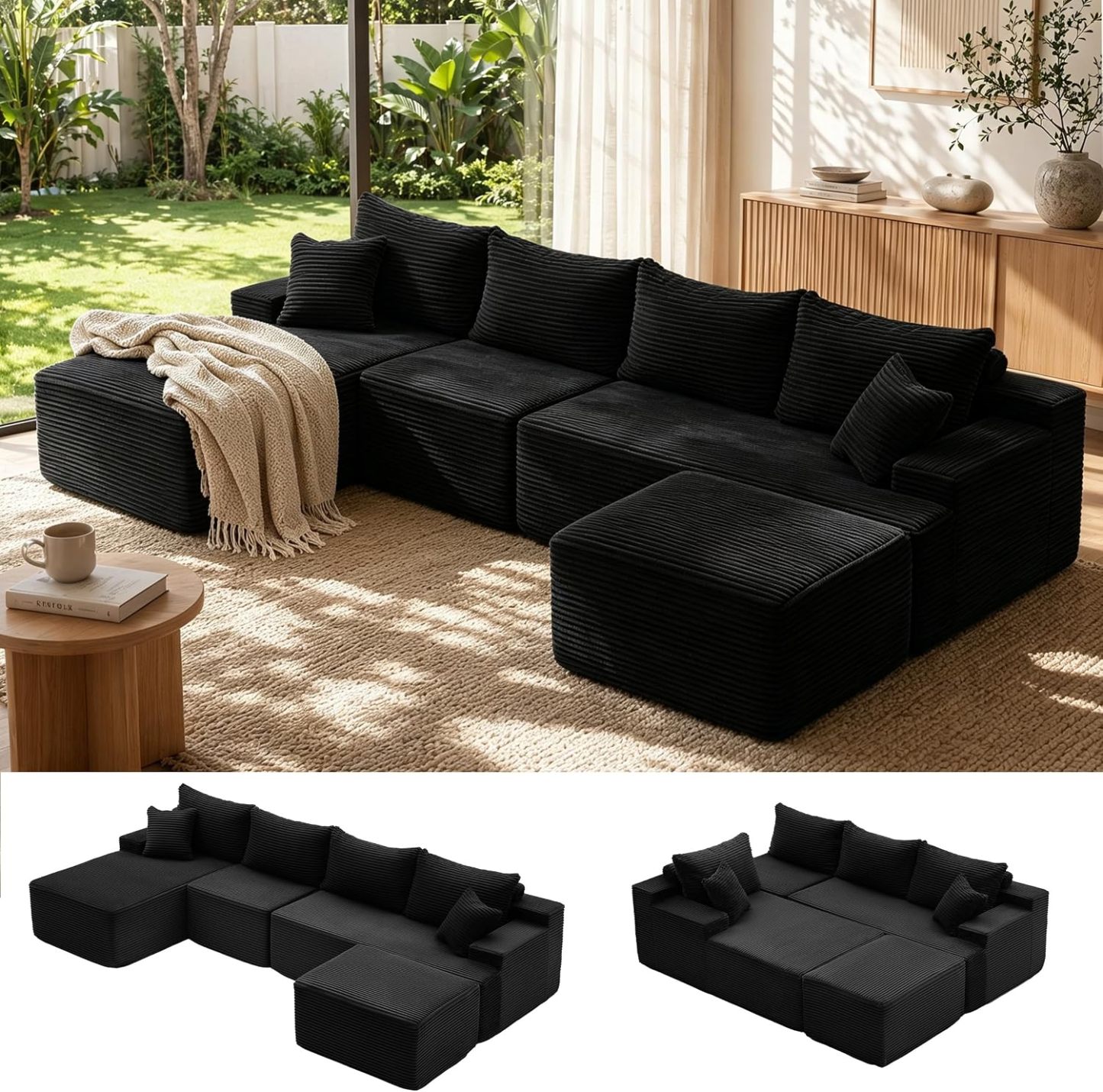Sofá modular Mangodan de 110 pulgadas, estilo "Cloud" para sala de estar, color gris | Sofá en forma de L con chaise longue a la izquierda, asientos profundos y respaldo ergonómico; apto para niños y mascotas; ideal para apartamentos y salas de estar.