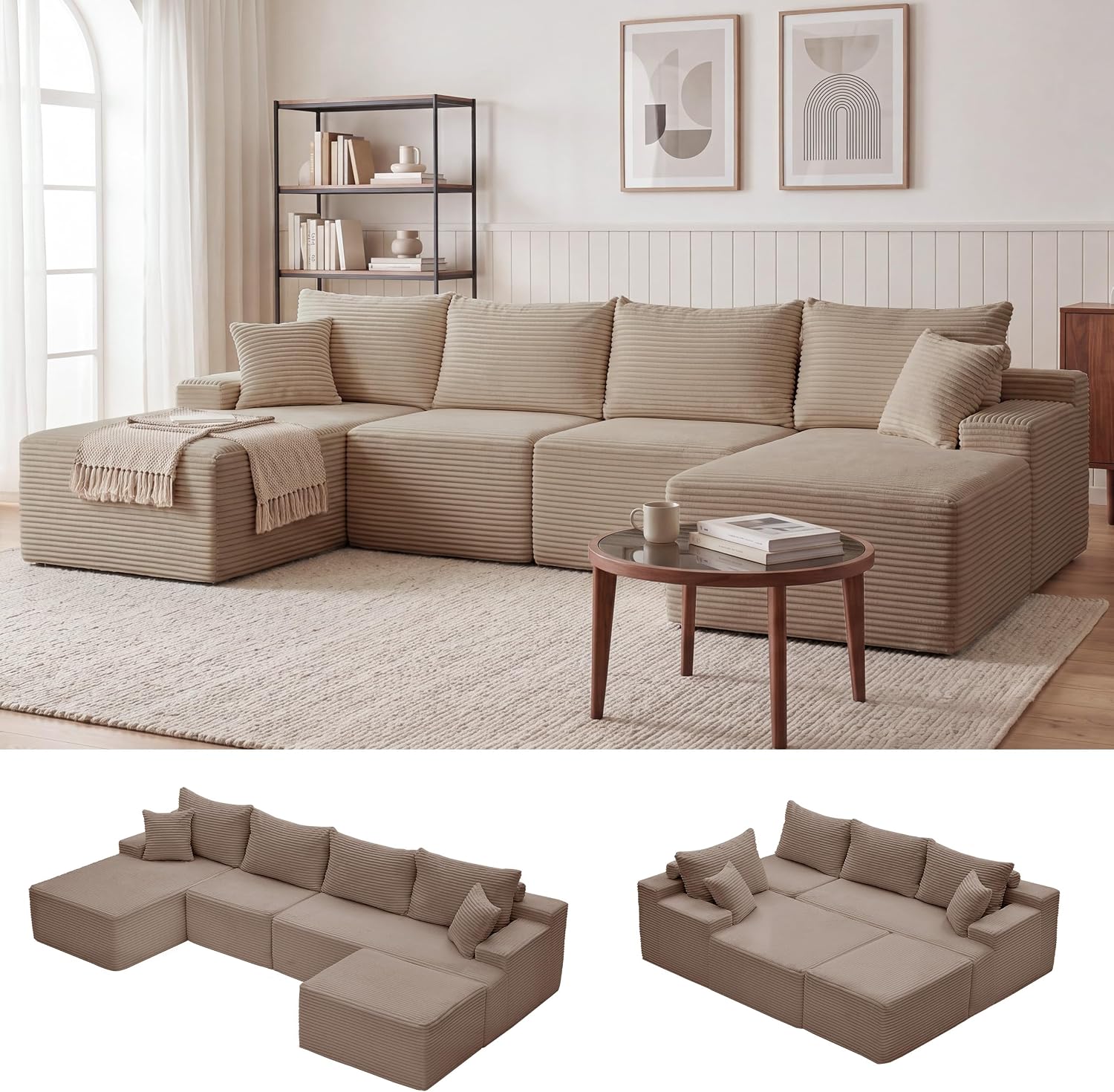 Sofá modular Mangodan de 110 pulgadas, estilo "Cloud" para sala de estar, color gris | Sofá en forma de L con chaise longue a la izquierda, asientos profundos y respaldo ergonómico; apto para niños y mascotas; ideal para apartamentos y salas de estar.
