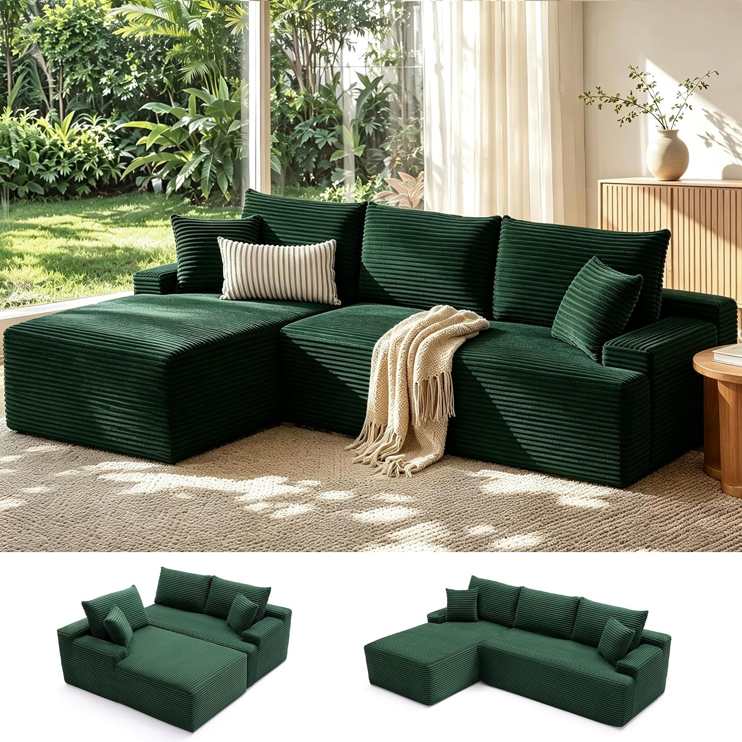 Sofá modular Mangodan de 110 pulgadas, estilo "Cloud" para sala de estar, color gris | Sofá en forma de L con chaise longue a la izquierda, asientos profundos y respaldo ergonómico; apto para niños y mascotas; ideal para apartamentos y salas de estar.