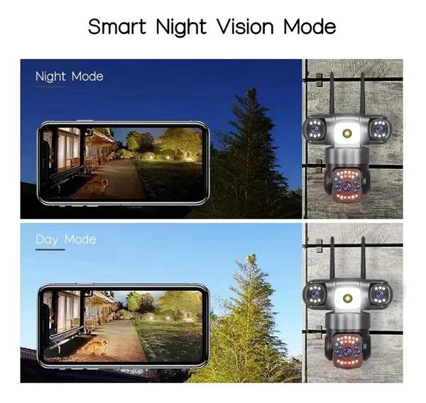 V380 PRO Cámara de seguridad WiFi inalámbrica exterior, múltiples lentes y grabaciones, visión 90/355° completa, audio bidireccional, detección de movimiento, instalación fácil, seguimiento automático + alarma, grabación, gestión por app móvil, seguridad 