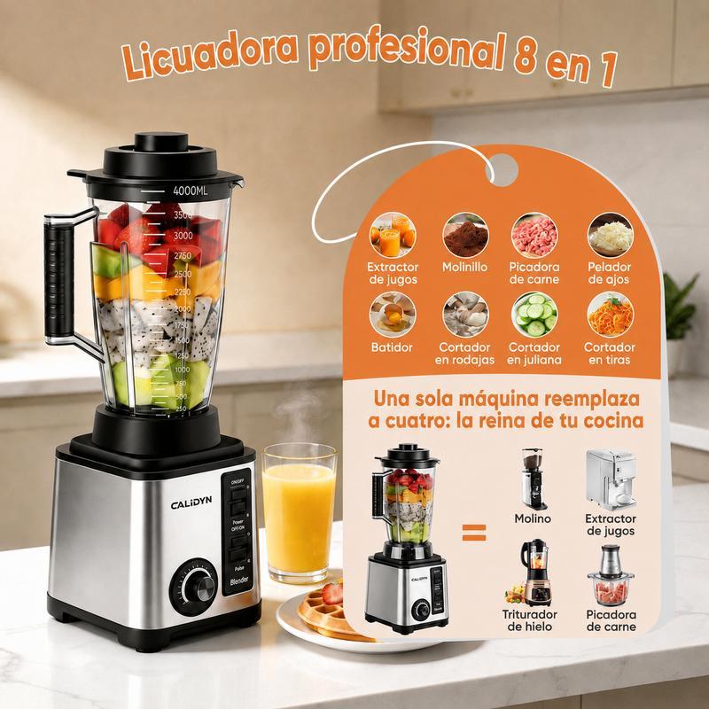 Licuadora Profesional Multifuncional 8 en 1, 9500W, Jarra de 4L, 38,000 RPM y 15 Velocidades, Procesador de Alimentos para Jugos, Carne, Hielo, Café y Especias
