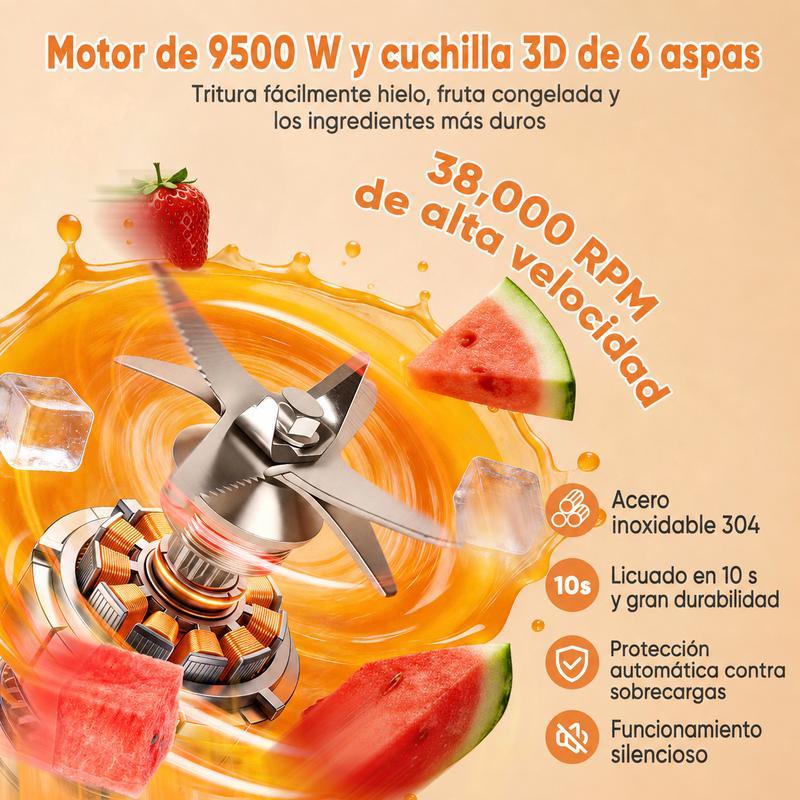 Licuadora Profesional Multifuncional 8 en 1, 9500W, Jarra de 4L, 38,000 RPM y 15 Velocidades, Procesador de Alimentos para Jugos, Carne, Hielo, Café y Especias
