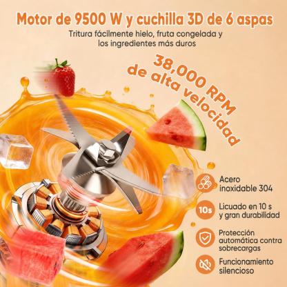 Licuadora Profesional Multifuncional 8 en 1, 9500W, Jarra de 4L, 38,000 RPM y 15 Velocidades, Procesador de Alimentos para Jugos, Carne, Hielo, Café y Especias