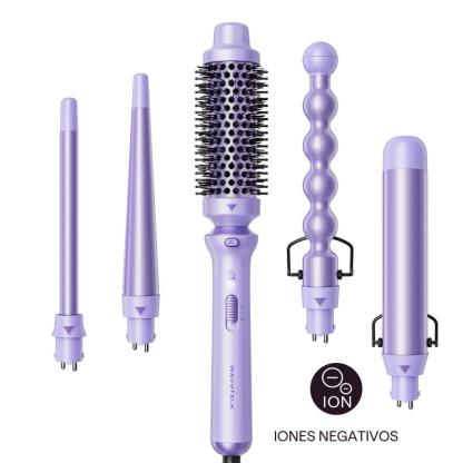 Wavytalk Multi Curl, 5 en 1 Ceramic Curling Wand, rizador de pelo de calentamiento rápido de 1/2 a 1 1/2 pulgadas y cepillo térmico, rizador de pelo de doble voltaje