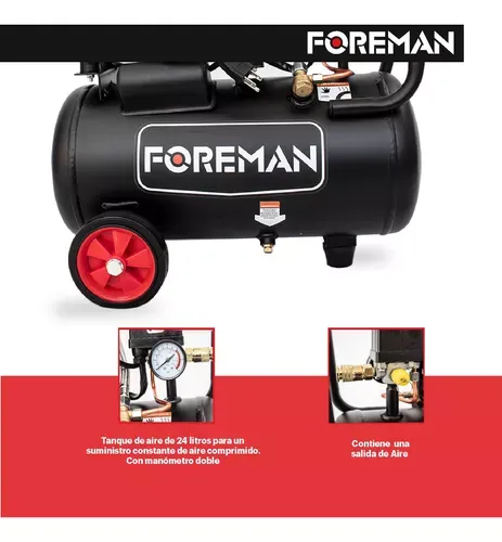 Compresor Libre De Aceite Silencioso 1hp 24l 110v Fase Eléctrica Monofásica Frecuencia 60 Foreman Color Negro