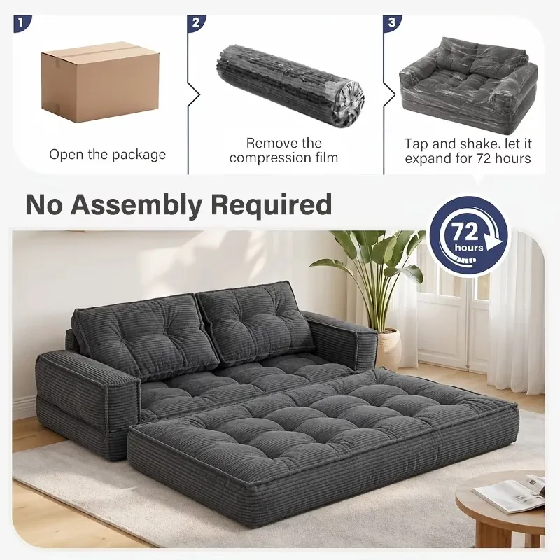 Sofá cama doble tapizado, plegable y convertible, ideal para espacios pequeños como apartamentos, residencias estudiantiles o salas de estar pequeñas. Puede utilizarse para relajarse, leer o tomar una siesta.