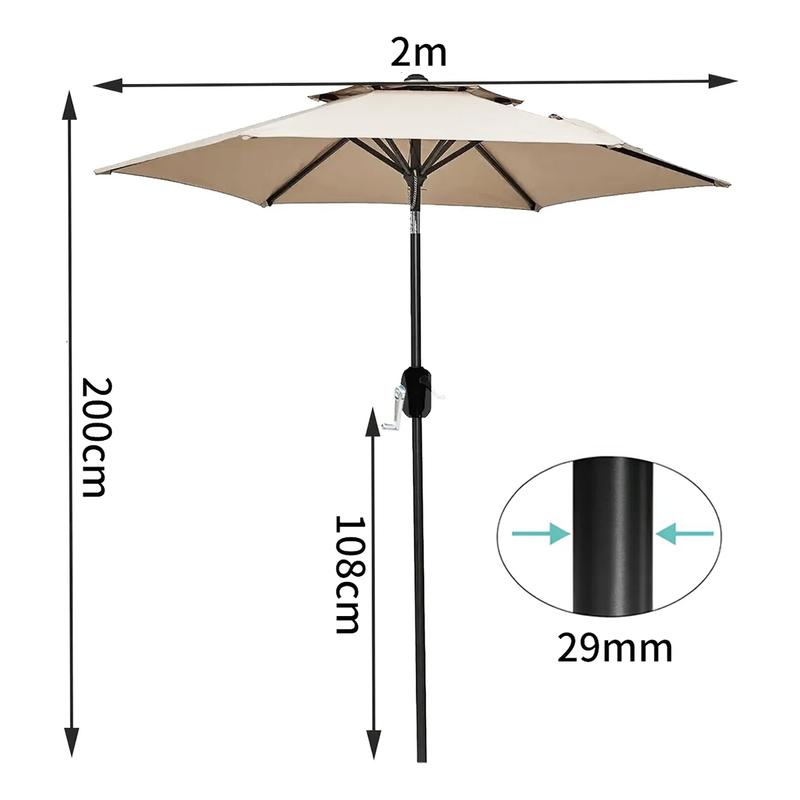 Sombrilla de exterior para jardín, de 2 metros, con luces LED y control remoto, con botón de inclinación y manivela, resistente al viento e impermeable, perfecta para la playa, con protección UV, producto para jardín, jardín, patio y balcón. Sombrilla