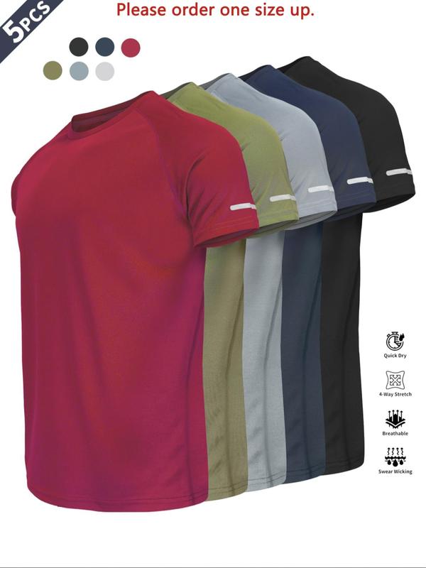 Reflective Sportswear T-Shirt, Breathable Quick-Dry Short Sleeve Crew Neck, Lightweight Men's Athletic Tee, Ideal for Outdoor Activities, Gym and Training Apparel, Gym Top