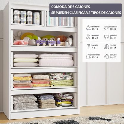 UNKKS Cajonera para Recamara para Hogar Y Oficina, Cómoda de 6 Cajones de Madera y riel de Metal Liso,Cómoda de Madera Grande y Cómoda para Recámara 70 * 40 * 110CM (Negro)