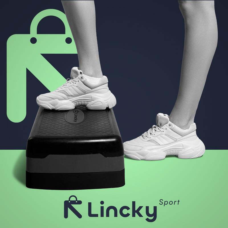 Lincky Step Banco Aerobics Fitness Crosfit Ajustable 9.5-15 cm Resistencia 300 kg Gomas Antiderrapantes Gris para Gimnasio y Hogar