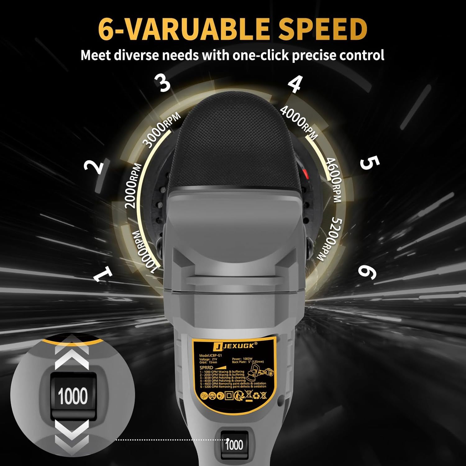 Pulidora orbital inalámbrica de 5 pulgadas, pulidora profesional sin escobillas de 21 V con 2 baterías de 4.0 Ah, pulidora orbital de autos inalámbrica con 6 velocidades, kit de pulido y