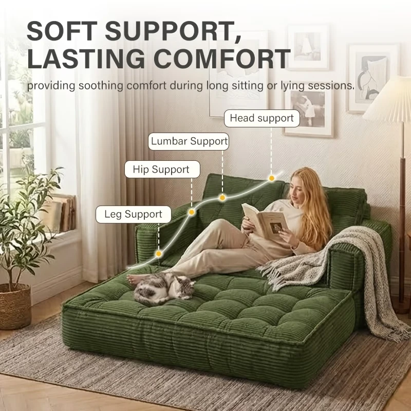 Sofá cama doble tapizado, plegable y convertible, ideal para espacios pequeños como apartamentos, residencias estudiantiles o salas de estar pequeñas. Puede utilizarse para relajarse, leer o tomar una siesta.