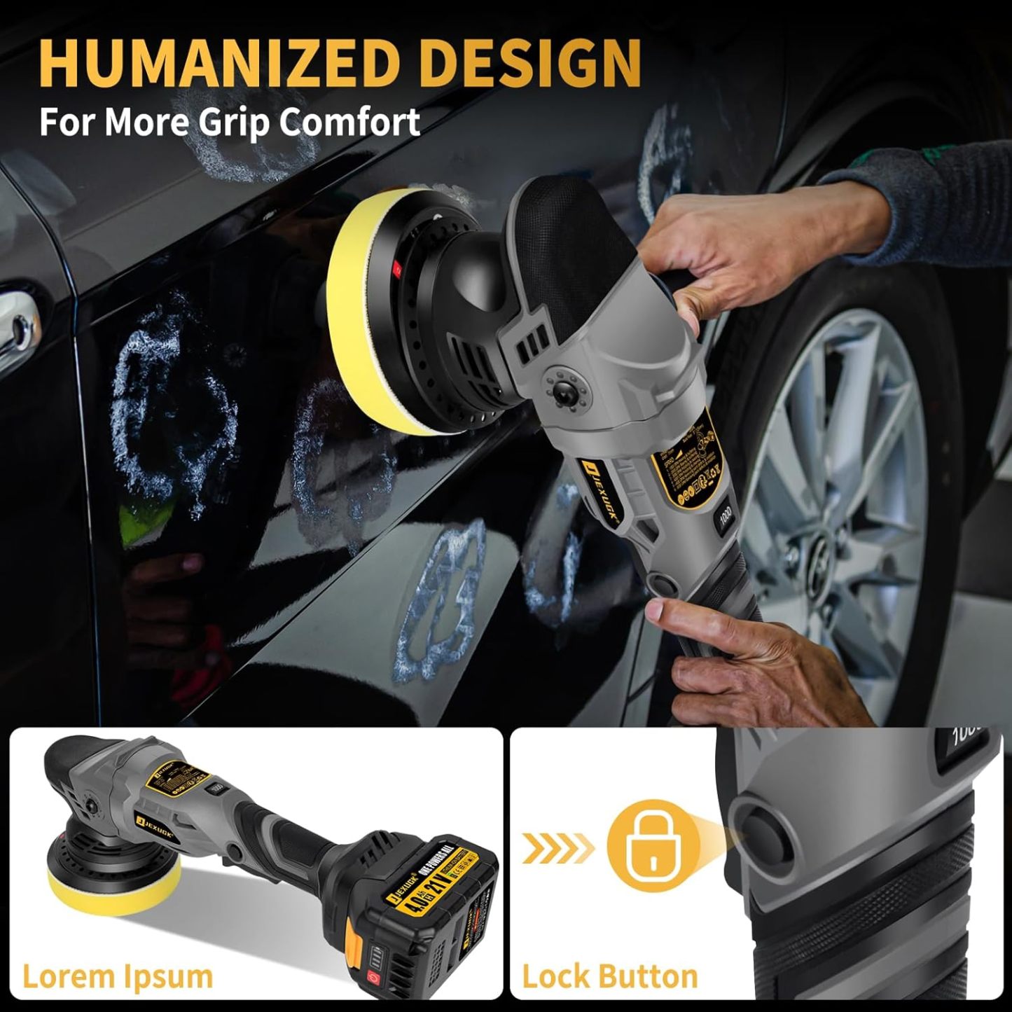 Pulidora orbital inalámbrica de 5 pulgadas, pulidora profesional sin escobillas de 21 V con 2 baterías de 4.0 Ah, pulidora orbital de autos inalámbrica con 6 velocidades, kit de pulido y