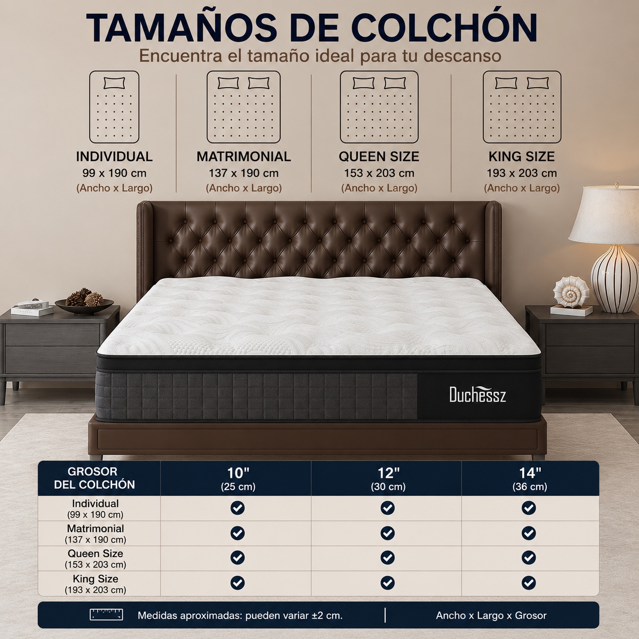 Colchón híbrido de muelles y espuma viscoelástica, firmeza media