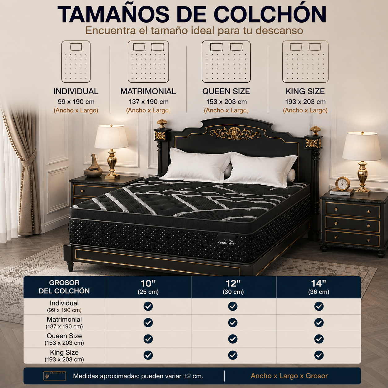 Colchón híbrido de muelles y espuma viscoelástica, firmeza media