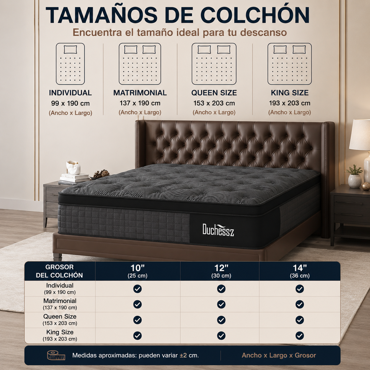 Colchón híbrido de muelles y espuma viscoelástica, firmeza media