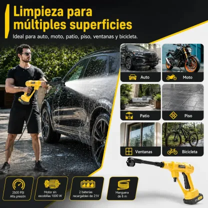 Hidrolavadora Inalámbrica JAGFOR de 2500 PSI con Boquilla 6 en 1 y 2 Baterías de 7500 mAh