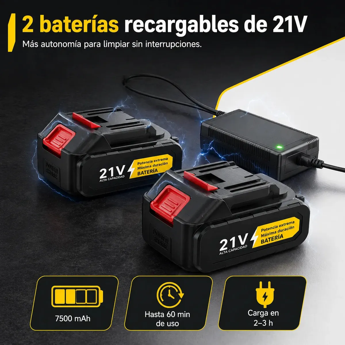 Hidrolavadora Inalámbrica JAGFOR de 2500 PSI con Boquilla 6 en 1 y 2 Baterías de 7500 mAh