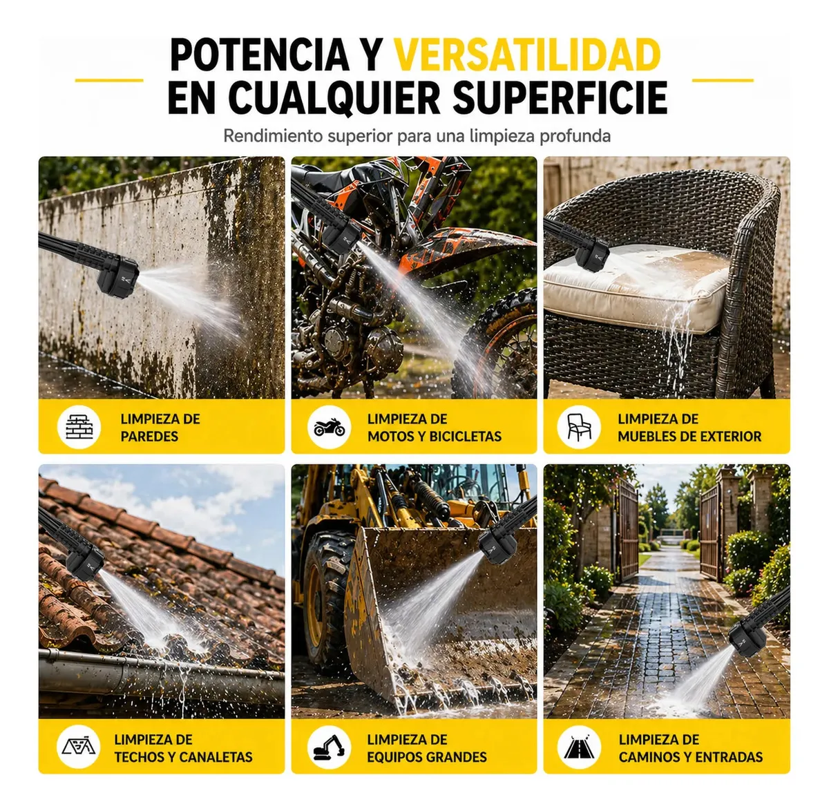 Hidrolavadora Inalámbrica JAGFOR de 2500 PSI con Boquilla 6 en 1 y 2 Baterías de 7500 mAh