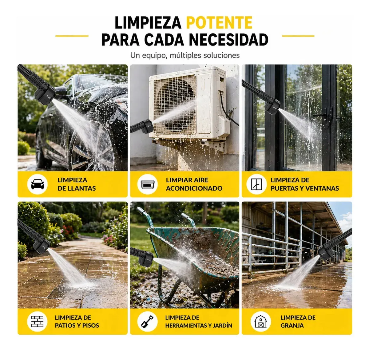 Hidrolavadora Inalámbrica JAGFOR de 2500 PSI con Boquilla 6 en 1 y 2 Baterías de 7500 mAh