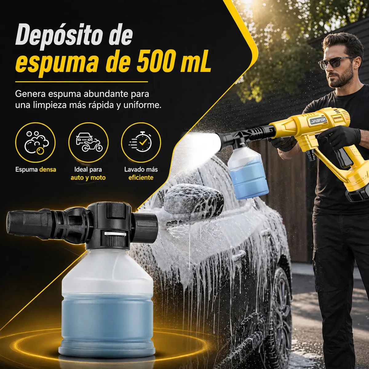 Hidrolavadora Inalámbrica JAGFOR de 2500 PSI con Boquilla 6 en 1 y 2 Baterías de 7500 mAh