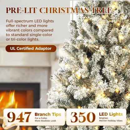 DAHAN Árbol de Navidad Nevado con 250 Luces LED Integradas, 1.8M, PVC y PE, 1072 Puntas, Control por App, Multicolor y Blanco Cálido, Base de Metal