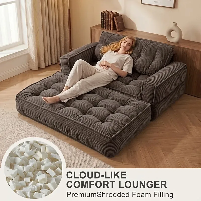 Sofá cama doble tapizado, plegable y convertible, ideal para espacios pequeños como apartamentos, residencias estudiantiles o salas de estar pequeñas. Puede utilizarse para relajarse, leer o tomar una siesta.