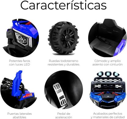 Raganet, Buggy Electrico Montable para Niños Color Rojo, Carrito de Control Remoto y Manejo Directo, con Luces, Estereo y Pedales Funcionales, Medidas: Alto 76cm X Ancho 68cm X Largo 109cm