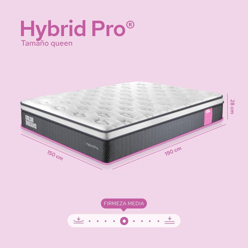 Colchón Color Dreams Pro Hybrid con Eurotop | Híbrido | 28cm | Eurotop + Pocket Coils + Memory Foam