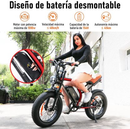 HONEYWHALE K6 Bicicleta Electrica para Adultos, Moto Bicicleta de Montaña de 7 Velocidades, Potencia del Motor 1080 W, Velocidad Máxima 48KM/H, Autonomía 40-45KM, Batería (48V, 15AH)-Muñeca
