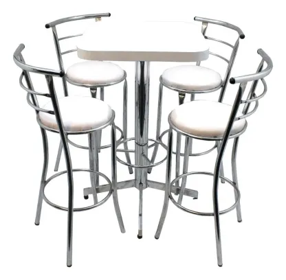 Mesa Periquera Con Bancos Restaurante Bar Lounge Cafetería Color Cromo/Negro