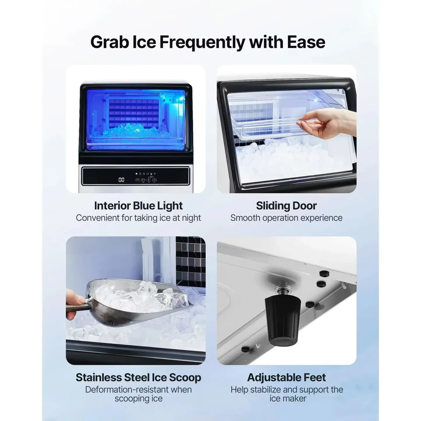 Máquina de hielo comercial, capacidad de 130 libras/24 h y almacenamiento de 33 libras, 45 cubitos por ciclo; fabricadora de hielo de acero inoxidable (independiente o empotrable) con pantalla LED y autolimpieza, ideal para hogares, bares y restaura