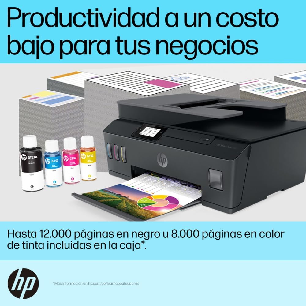 HP Impresora Multifuncional HP Smart Tank 530, Tinta Continua, Color, Wi-Fi, Dúplex (Doble Cara) Manual, ADF Alimentador Automático (4SB24A)
