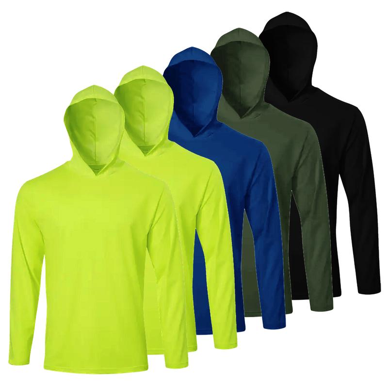 Paquete de 5 piezas | Camisa con capucha protectora solar para hombre, manga larga UPF 50+, ropa deportiva y de trabajo, ideal para pesca, senderismo y actividades al aire libre