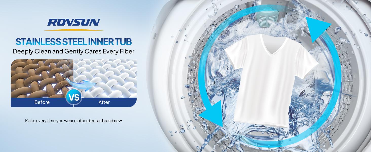 ROVSUN 17.8/25/30LBS Full-Automatic Portable Washing Machine & Spin Dry Combo, 110V 400W Compact Multifunction Home Appliance with Stainless Steel Drum, Drain Pump, Child Lock, Smart Delay for Apartments, RV Portable Wash