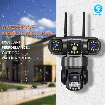 V380 PRO Cámara de seguridad WiFi inalámbrica exterior, múltiples lentes y grabaciones, visión 90/355° completa, audio bidireccional, detección de movimiento, instalación fácil, seguimiento automático + alarma, grabación, gestión por app móvil, seguridad 