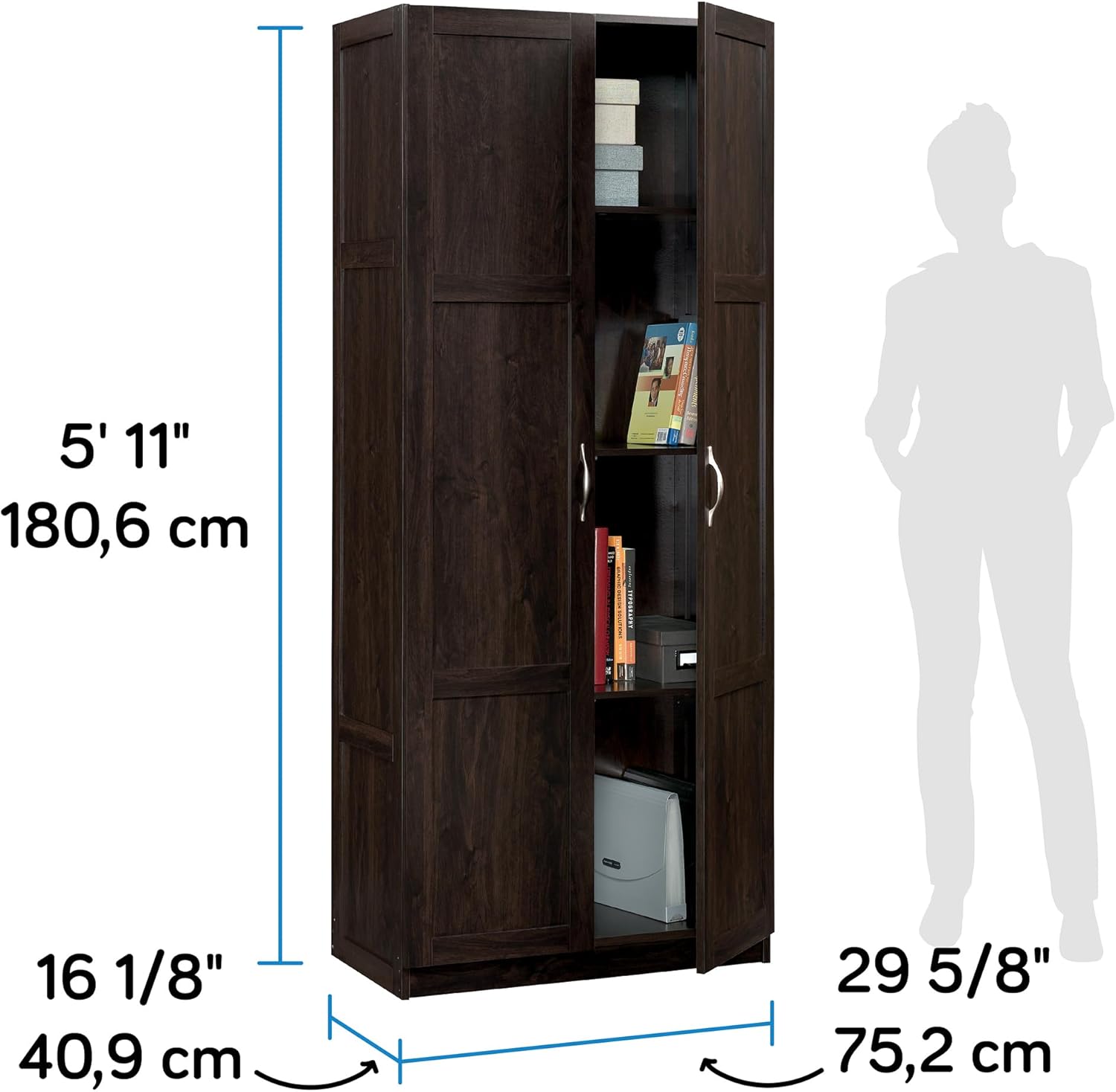Sauder - Armarios de Almacenamiento Diversos para despensa, Longitud: 75,2 cm x Ancho: 40,9 cm x Alto: 180,6 cm, Acabado de Roble Highland