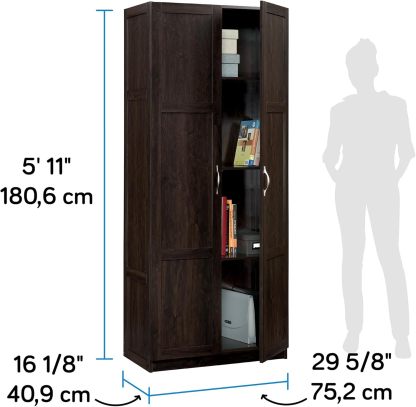 Sauder - Armarios de Almacenamiento Diversos para despensa, Longitud: 75,2 cm x Ancho: 40,9 cm x Alto: 180,6 cm, Acabado de Roble Highland